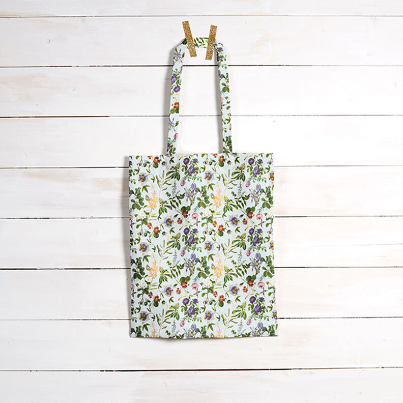 Bomuldsstof poplin blomsterpragt – lyseblå,  image number 8