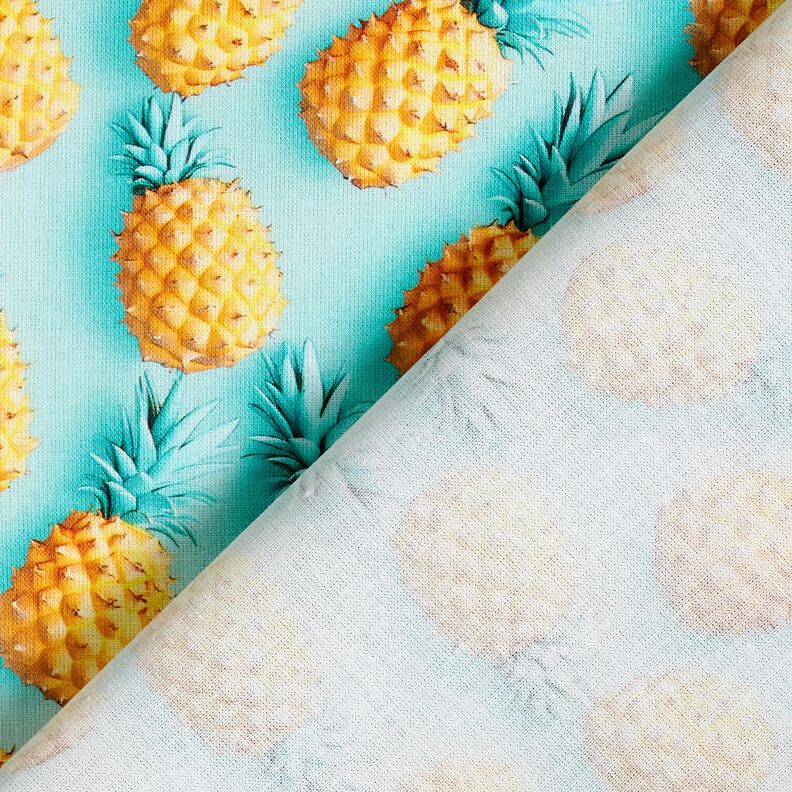 Bomuldsstof Poplin ananas – aquablå/gul,  image number 4