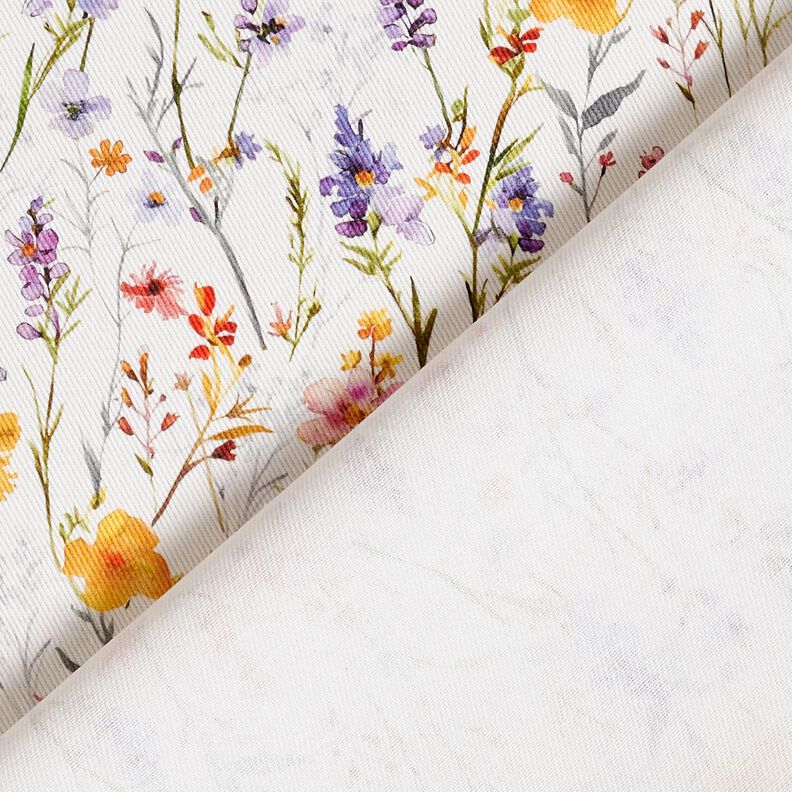 Dekorationsstof Bomuldskiper vilde blomster – elfenben/lilla,  image number 4