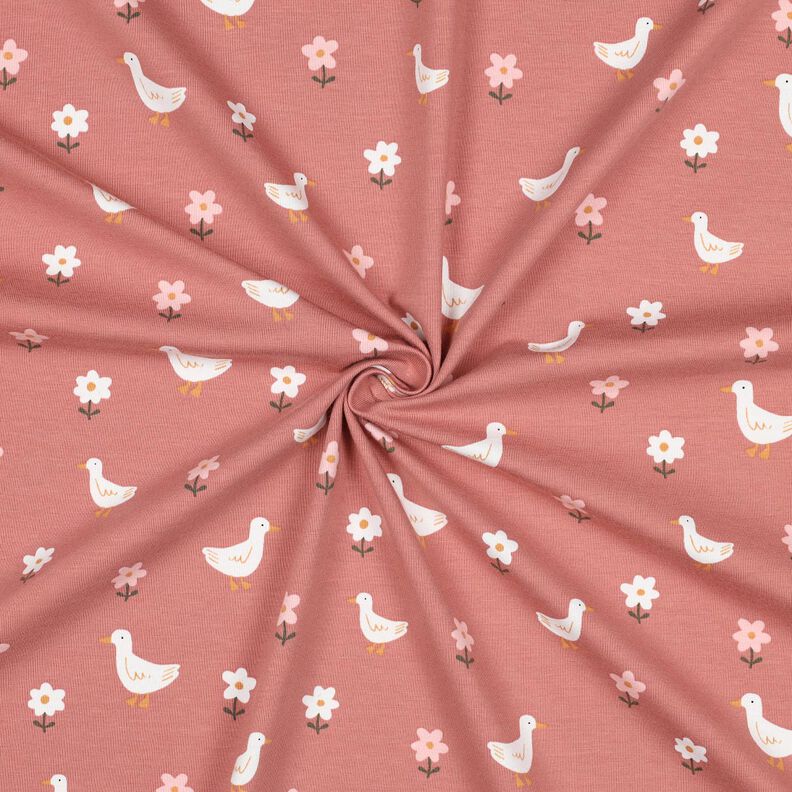 Bomuldsjersey G&aelig;s p&aring; blomsterengen | Poppy Fabrics &ndash; m&oslash;rk gammelrosa/hvid,  image number 3