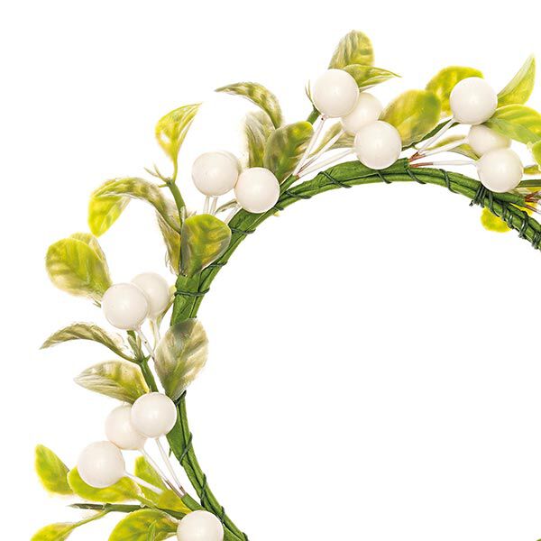 Dekoration blomsterkrans med bær [Ø 9 cm/ 16 cm] – hvid/grøn,  image number 2