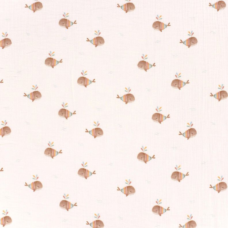 Musselin/Dobbelt-Crincle stof Stribet hval Digitaltryk – elfenben,  image number 1