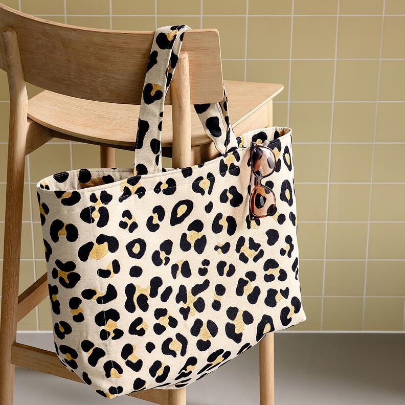 Dekorationsstof Gobelin Leopard – lysebeige/sort,  image number 6