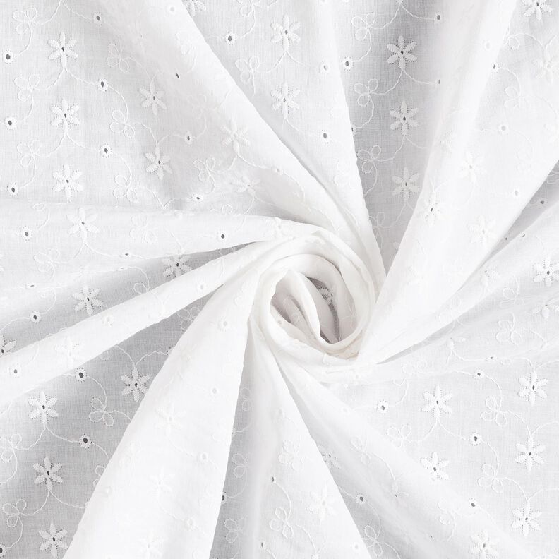 Bomuldsbatist Hulbroderi Blomsterranker – hvid,  image number 5