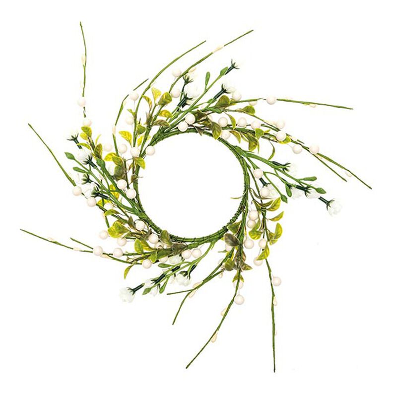 Dekoration blomsterkrans med bær [Ø11 cm/ 39 cm] – hvid/grøn,  image number 1