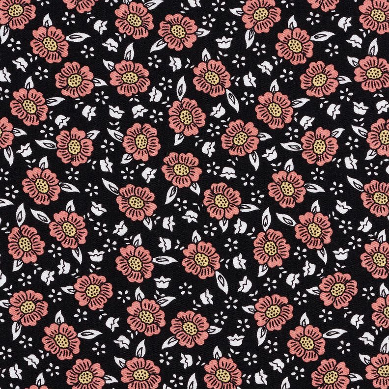 Viskosestof blomsterhav – sort/hummerfarvet,  image number 1