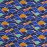 Bomuldsstof Cretonne abstrakte bølger – kongeblå/salvie,  thumbnail number 1