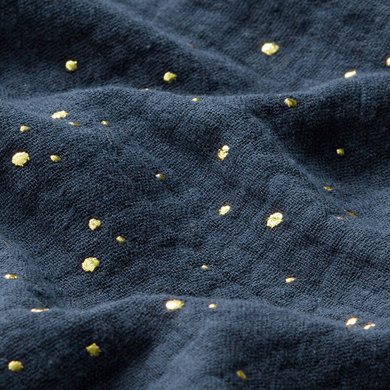 Bomuld musselin spredte guldklatter – marineblå/guld,  image number 2