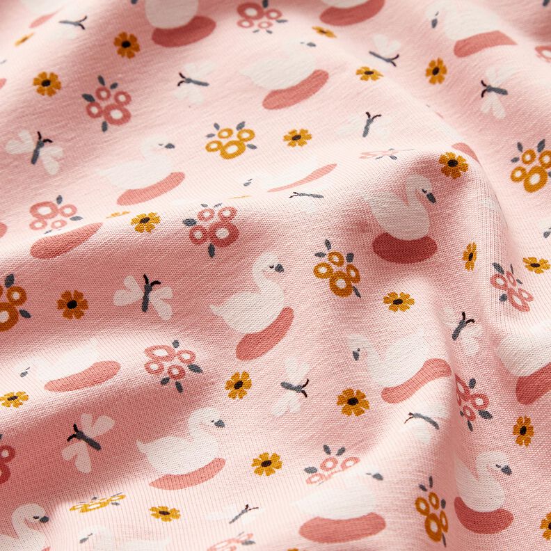 Bomuldsjersey søde svaner – lys rosa/hvid,  image number 2