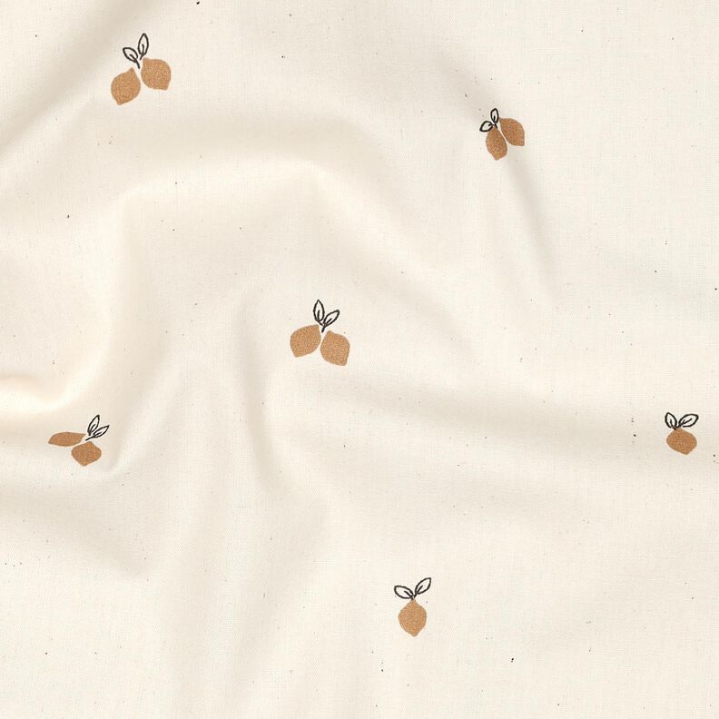 GOTS Bomuldspoplin små citroner | Poppy Fabrics – natur/råbrun,  image number 2