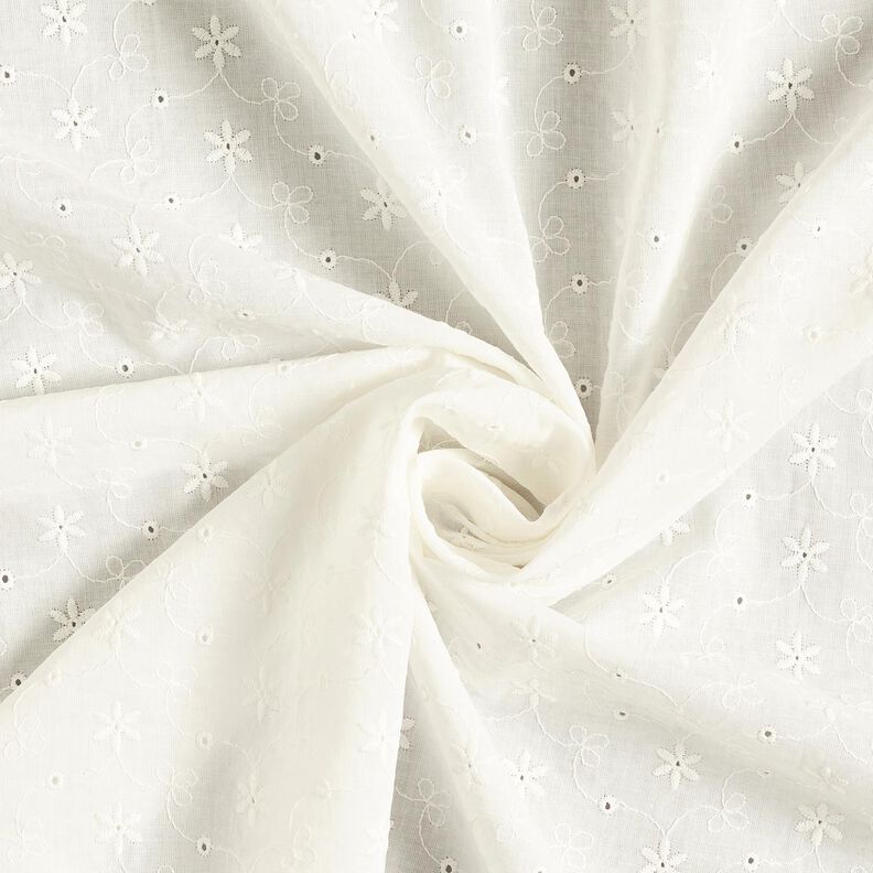 Bomuldsbatist Hulbroderi Blomsterranker – uldhvid,  image number 5