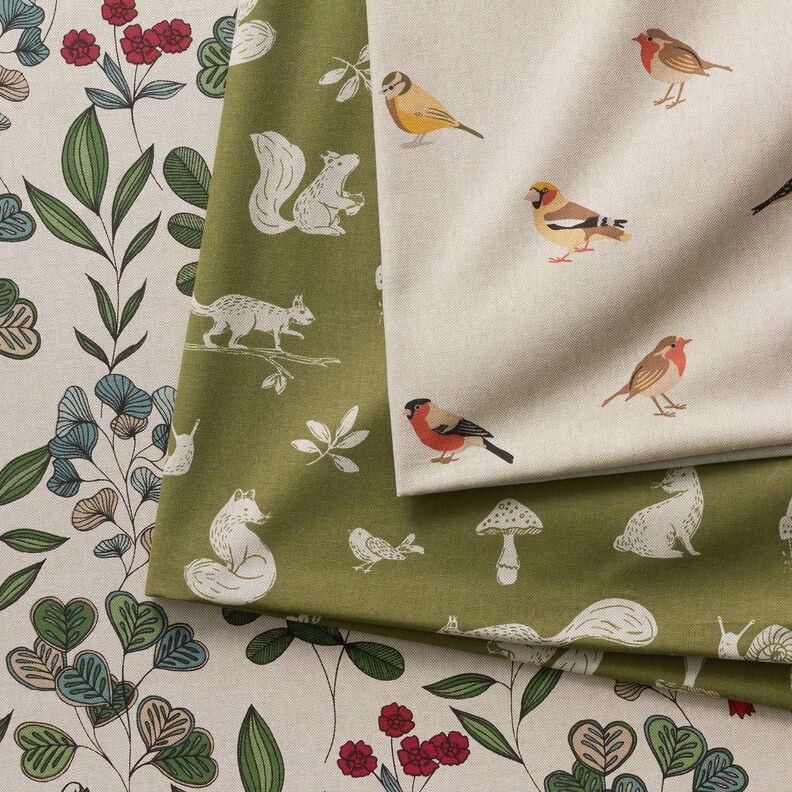 Dekorationsstof Halvpanama små havefugle – natur,  image number 6