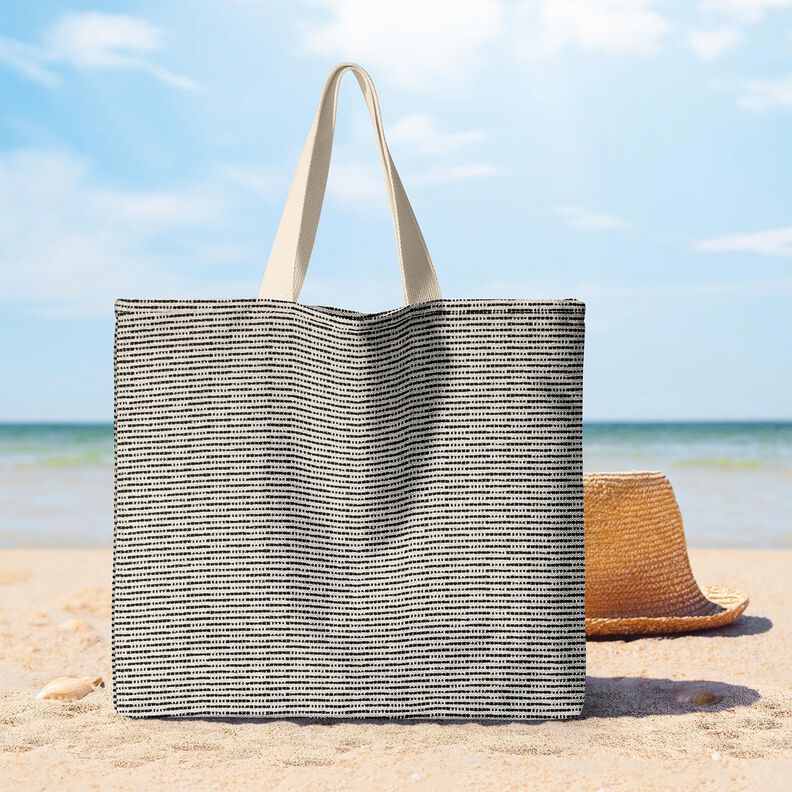 Dekorationsstof Jacquard rustikke striber – sort/natur,  image number 7