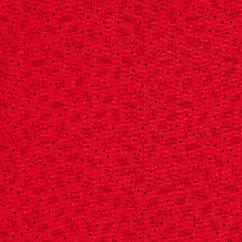 Bomuldsstof Poplin festlige grene – mørkerød,  image number 1