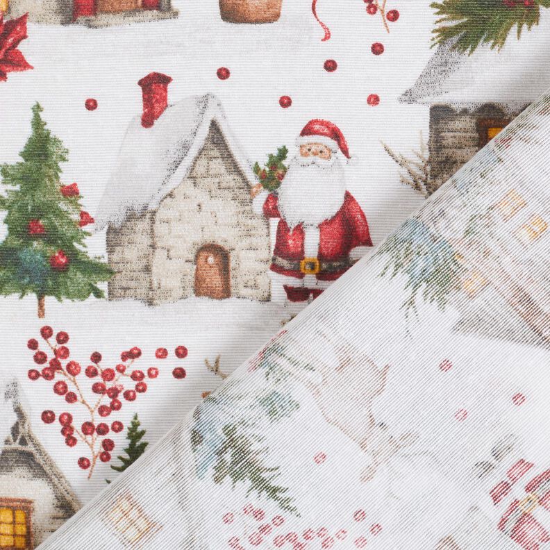 Dekorationsstof Canvas vinterlandsby – hvid/mørkerød,  image number 4