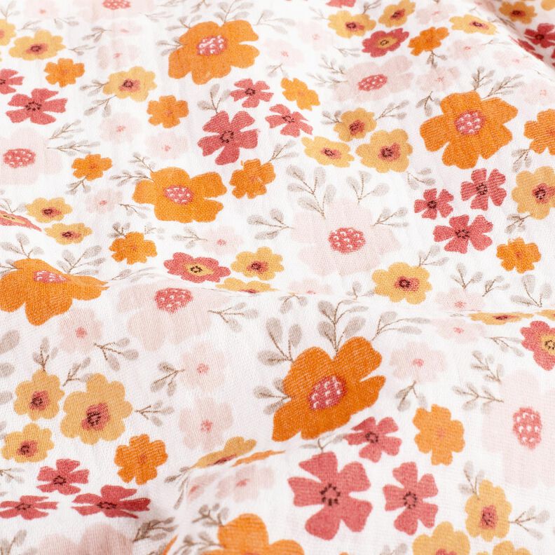 Musselin/Dobbelt-Crincle stof Blomstereng – elfenben/ferskenorange,  image number 2