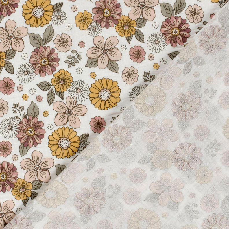 Musselin/Dobbelt-Crincle stof retroblomster – hvid,  image number 4