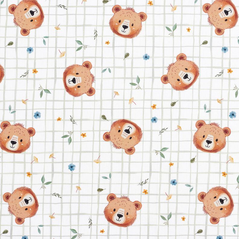 Bomuldspoplin Bamser med ternmønster Digitaltryk – hvid/reed,  image number 1