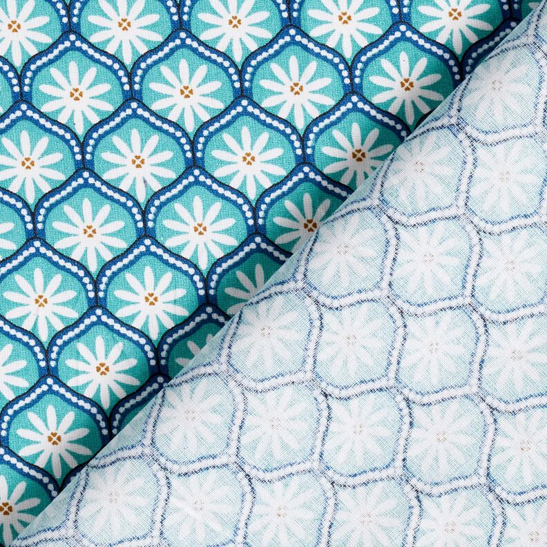 Imprægneret voksdug blomsterfliser – aquablå/hvid,  image number 4