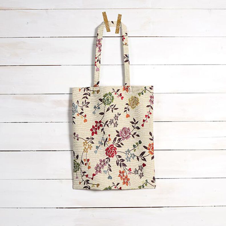 Dekorationsstof Gobelin rosenranker – lysebeige/rød,  image number 8