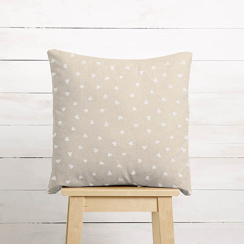 Dekorationsstof Halvpanama små hjerter – hvid/natur,  image number 6