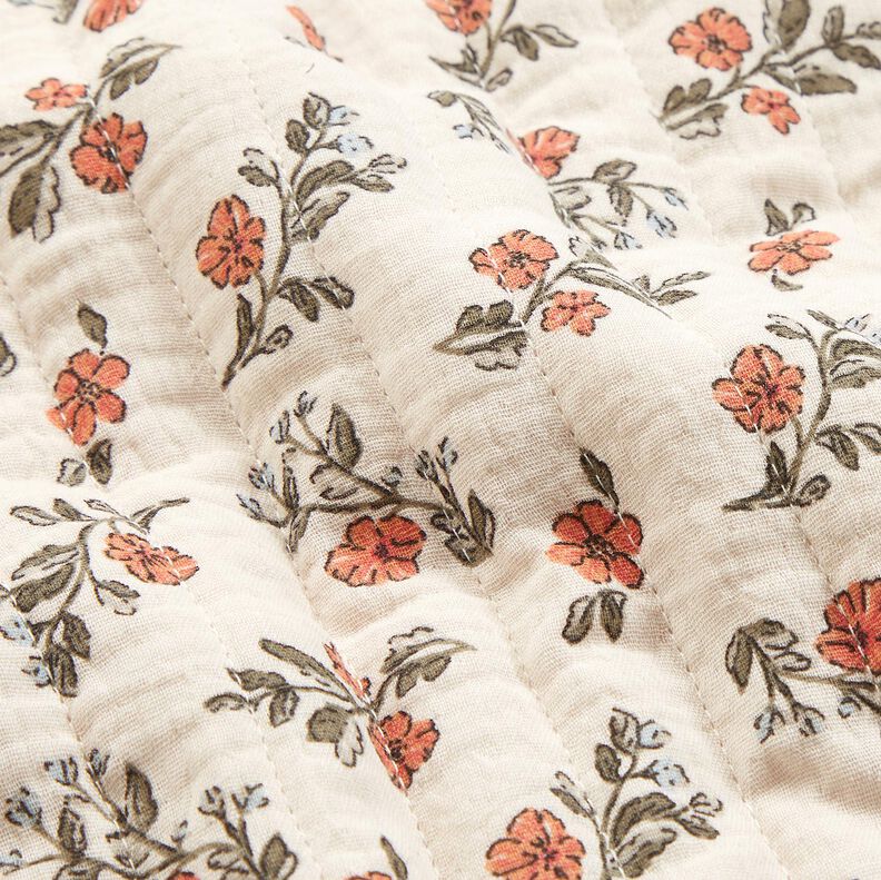 Musselin Quiltstof romantiske blomster &ndash; uldhvid/lyse b&aelig;r,  image number 3