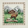 Dekorativt panelstof Gobelin hjort og bjerghytte – brun/grøn,  thumbnail number 1