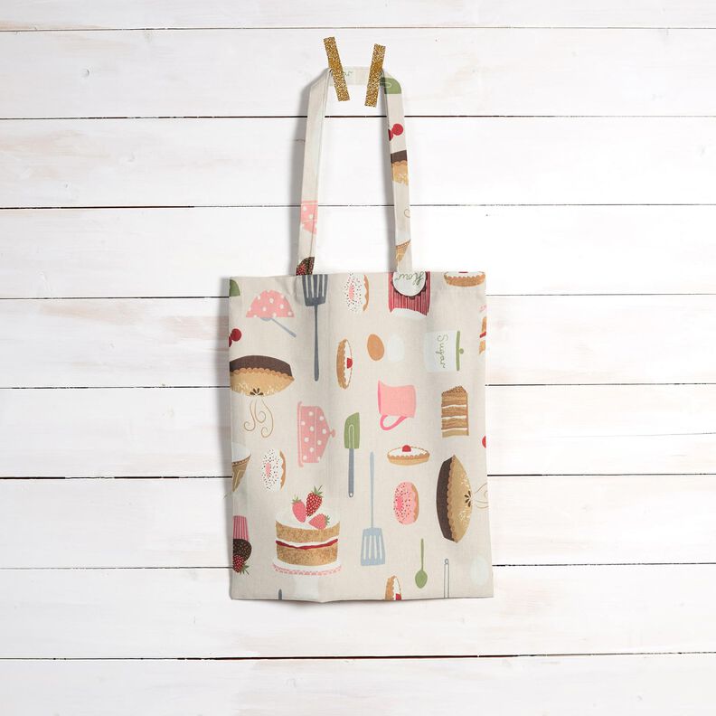 Dekorationsstof Halvpanama kager og tærter – lysebeige/rosa,  image number 9