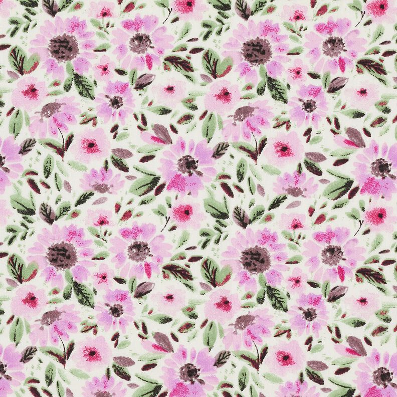 Bomuldspoplin blomsterhav – pastelviolet/hvid,  image number 1