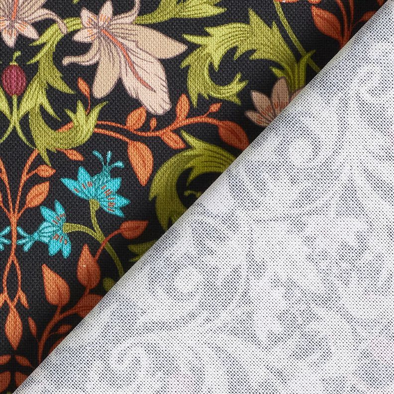 Dekorationsstof Halvpanama bladornamenter – sort/pinje,  image number 4