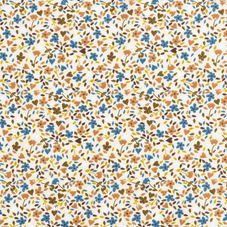 Bomuldsstof Cretonne spredte blomster – lysebeige/lysebrun,  image number 1