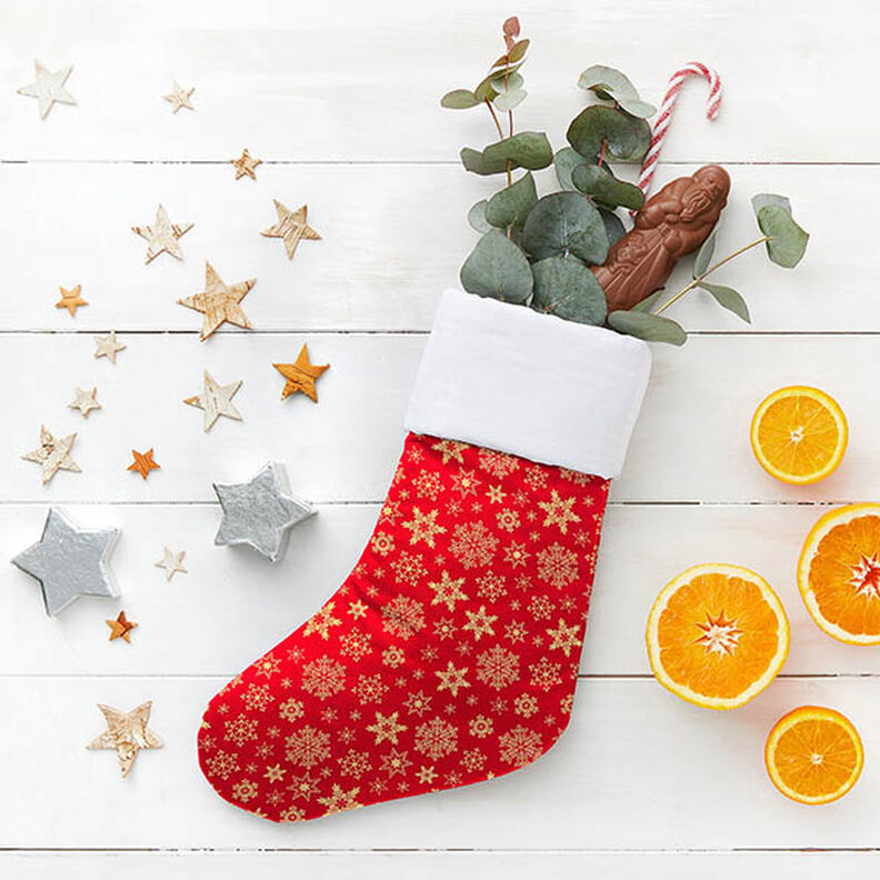 Bomuldsstof Poplin snekrystaller – rød/guld,  image number 6