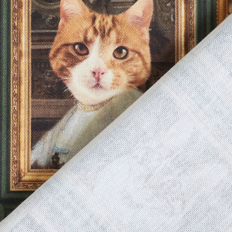 Dekorationsstof Halvpanama katteportr&aelig;tter &ndash; m&oslash;rkegr&oslash;n/guld,  image number 4