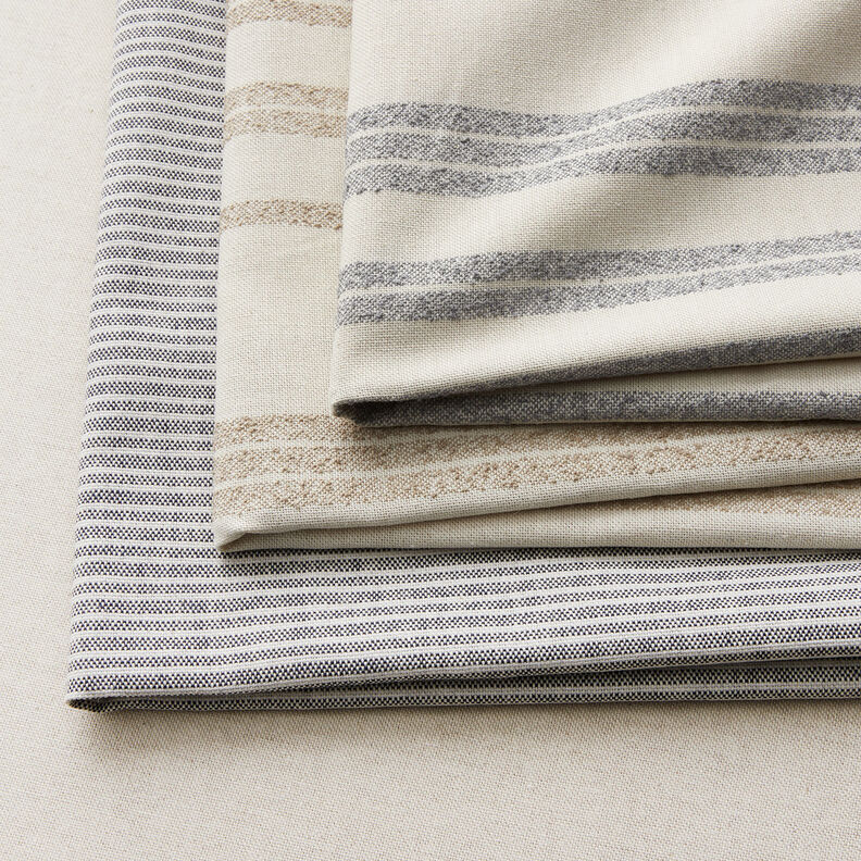 Dekorationsstof Halvpanama subtile striber – natur/natblå,  image number 5