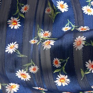 Chiffon satin striber og blomster – marineblå, 