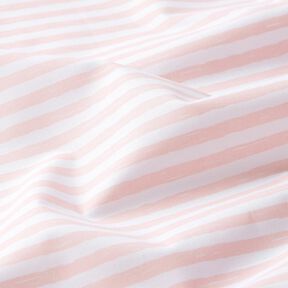 Bomuldsstof Cretonne afslappede striber – lys rosa/hvid, 