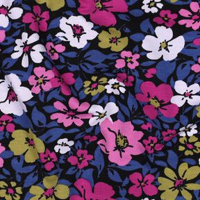 French Terry Sommersweat blomster – sort/indigo, 