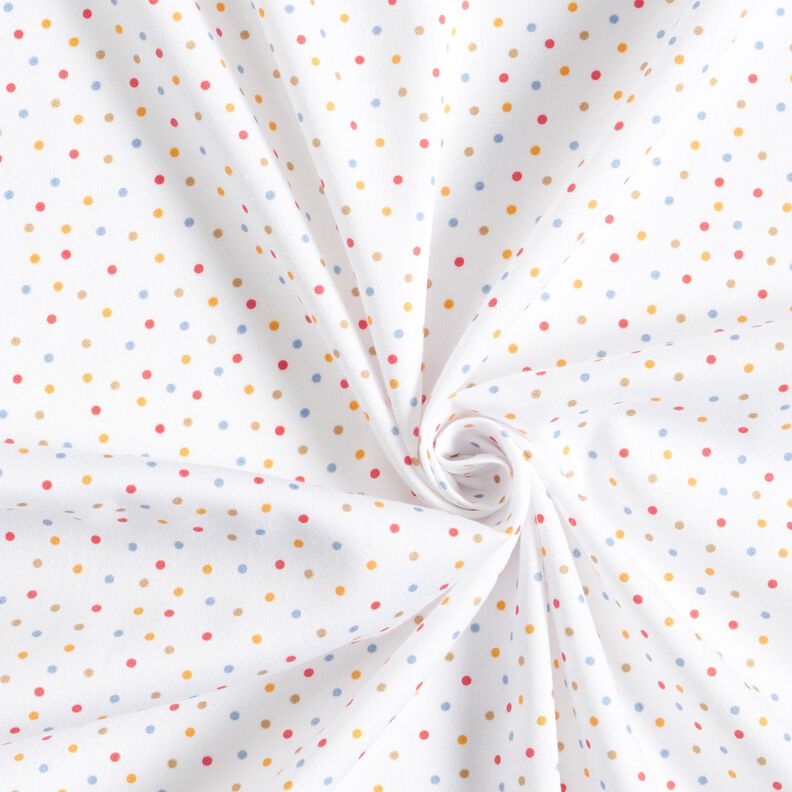 Dekorationsstof Bomuldssatin farverige små prikker – hvid,  image number 3