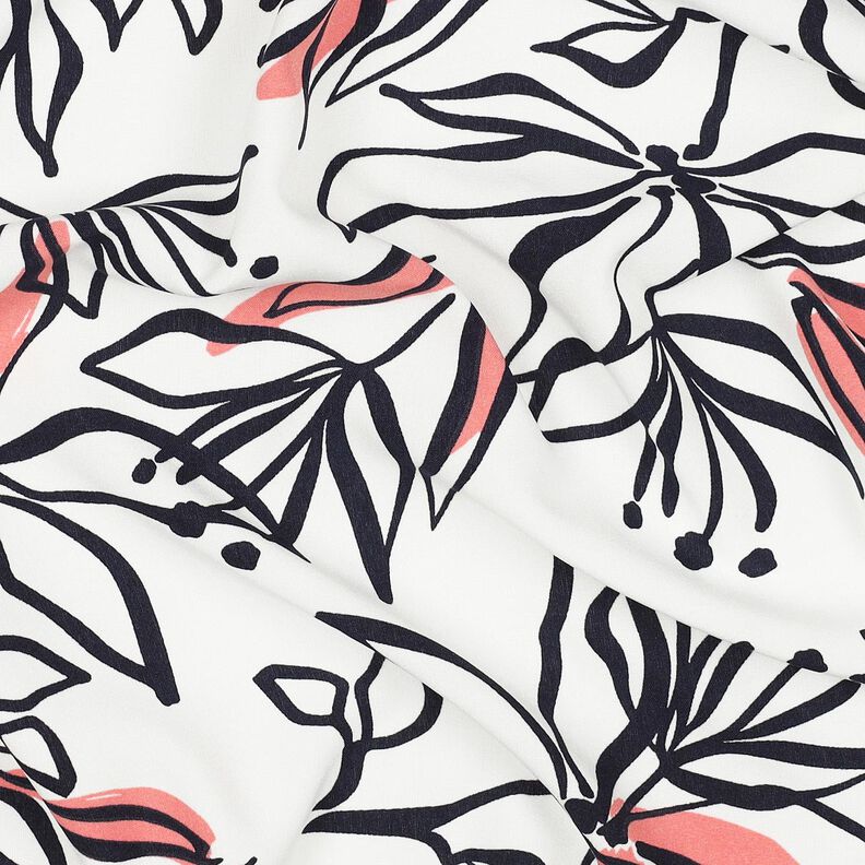 Let stretchstof abstrakte liljer – hvid/hummerfarvet,  image number 2