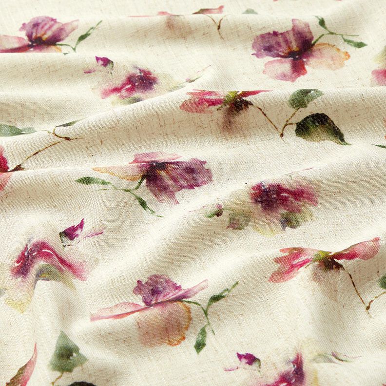 Viskose-hør-miks akvarelblomster – natur/drue,  image number 2