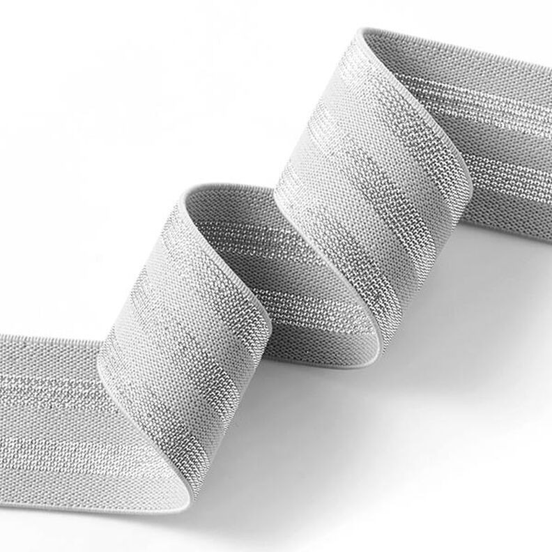 Stribet elastikbånd [40 mm] – lysegrå/sølv,  image number 2
