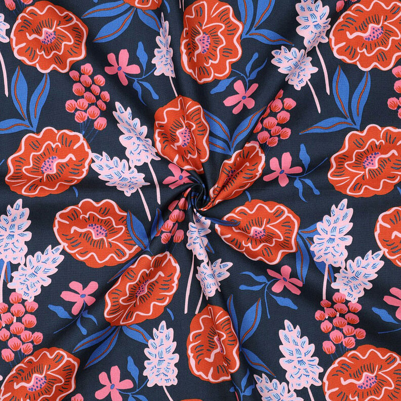 Bomuldspoplin Fresh Flowers | Nerida Hansen – natblå,  image number 3