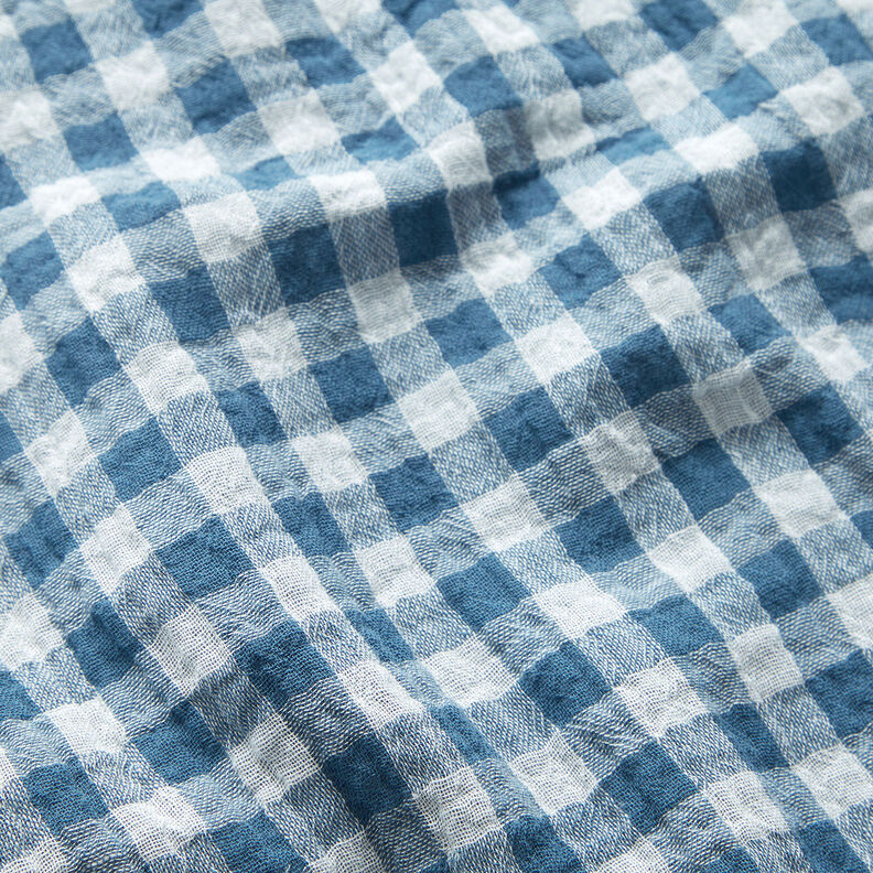 Musselin/Dobbelt-Crincle stof Vichytern garnfarvet – jeansblå/hvid,  image number 3