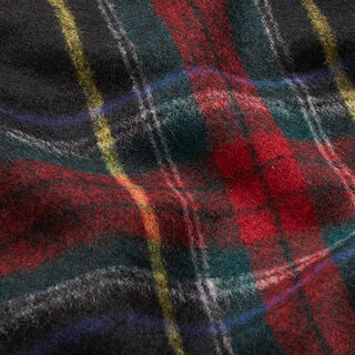 Frakkestof blanding af ny uld skotskternet – sort/rød, 
