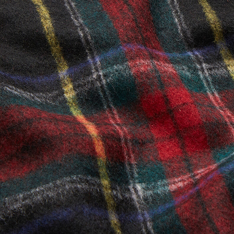 Frakkestof blanding af ny uld skotskternet – sort/rød,  image number 2