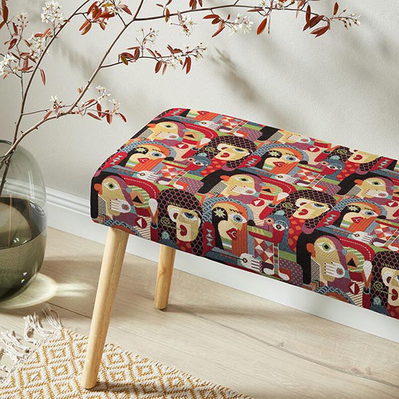 Dekorationsstof Gobelin abstrakte ansigter – sort,  image number 6