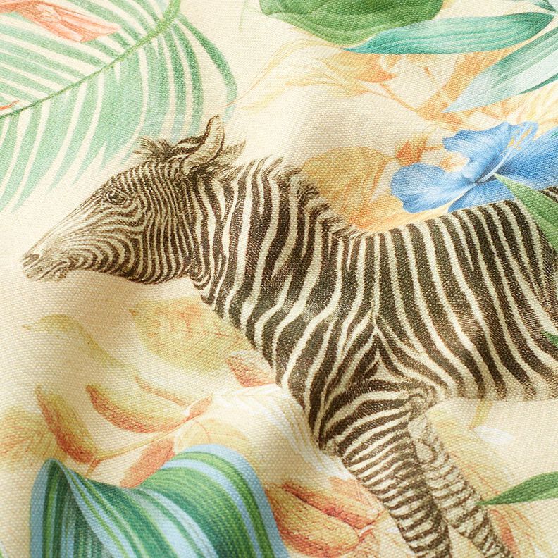 Dekorationsstof Halvpanama jungledyr – beige/grøn,  image number 2