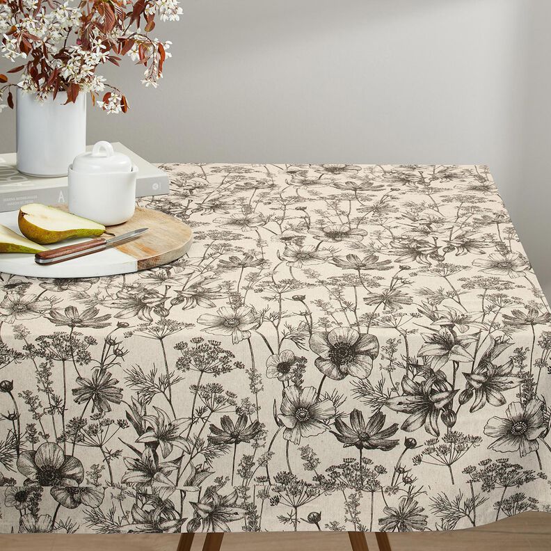 Dekorationsstof Halvpanama blomster og gr&aelig;sser &ndash; natur/sort,  image number 7