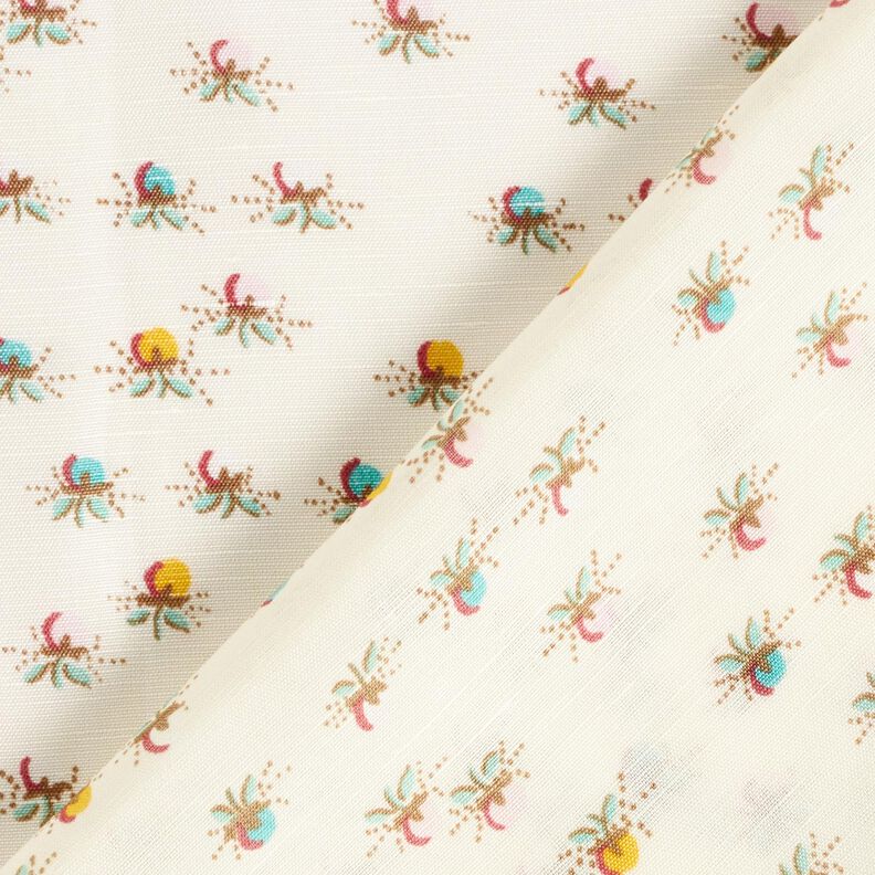 Skinnende bomuldsstof sm&aring; blomster &ndash; uldhvid,  image number 4