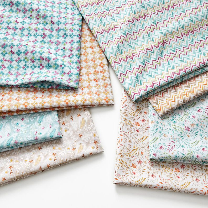 Bomuldspoplin blomsterdrøm Digitaltryk – hvid/kobberfarvet,  image number 5